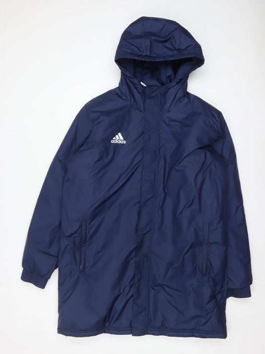 Adidas Men’s Blue Hooded Parka Jacket L Water Resistant
