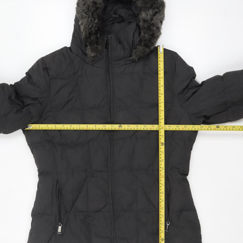 Calvin Klein Womens Black L Puffer Jacket Hooded Faux Fur Trim Winter Coat