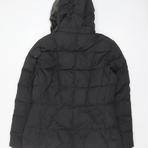 Calvin Klein Womens Black L Puffer Jacket Hooded Faux Fur Trim Winter Coat