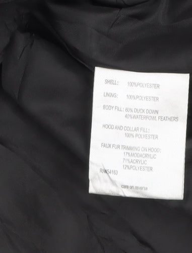 Calvin Klein Womens Black L Puffer Jacket Hooded Faux Fur Trim Winter Coat