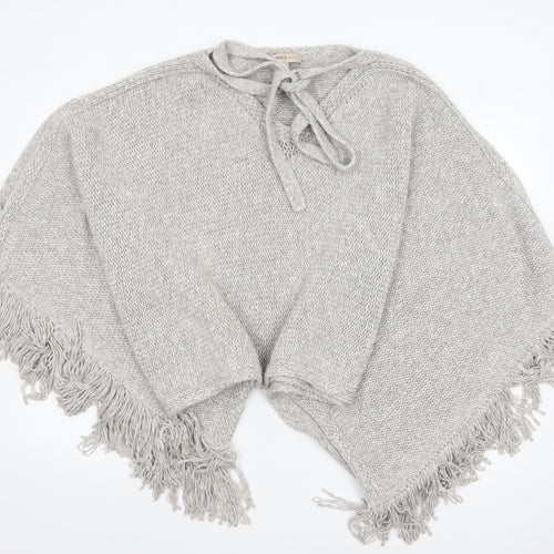 Marks and Spencer Women Grey Chunky-Knit Fringe Cape S