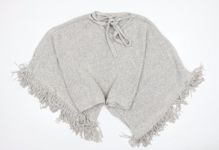 Marks and Spencer Women Grey Chunky-Knit Fringe Cape S
