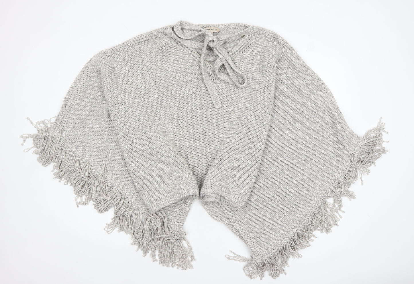 Marks and Spencer Women Grey Chunky-Knit Fringe Cape S