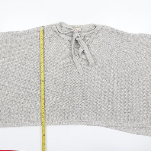 Marks and Spencer Women Grey Chunky-Knit Fringe Cape S