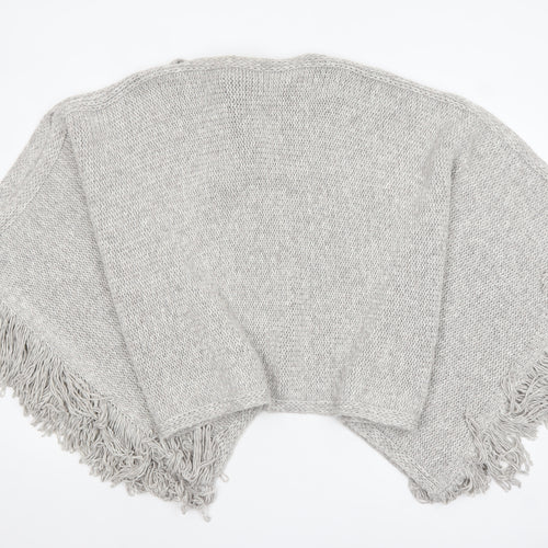Marks and Spencer Women Grey Chunky-Knit Fringe Cape S