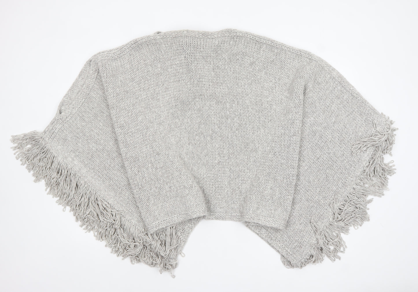 Marks and Spencer Women Grey Chunky-Knit Fringe Cape S