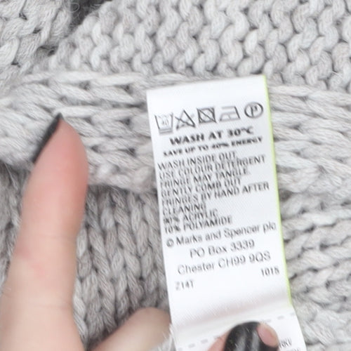 Marks and Spencer Women Grey Chunky-Knit Fringe Cape S