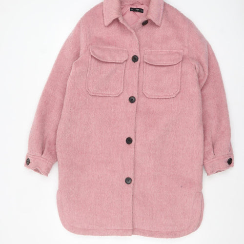 F&F Womens Pink Long Button Front Relaxed Overcoat Size 8
