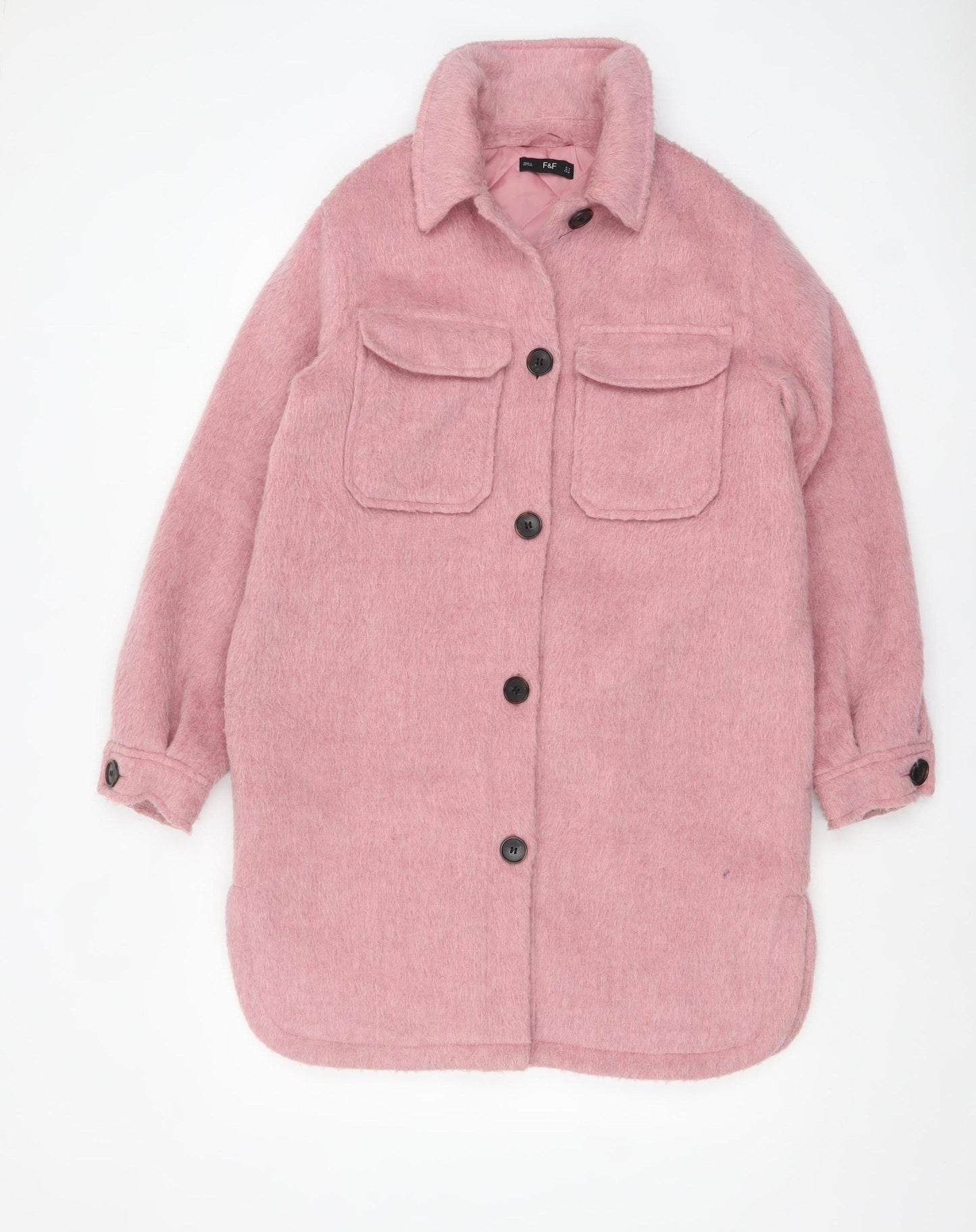 F&F Womens Pink Long Button Front Relaxed Overcoat Size 8