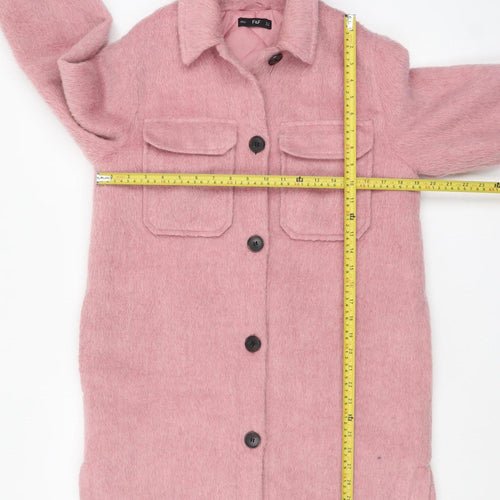 F&F Womens Pink Long Button Front Relaxed Overcoat Size 8