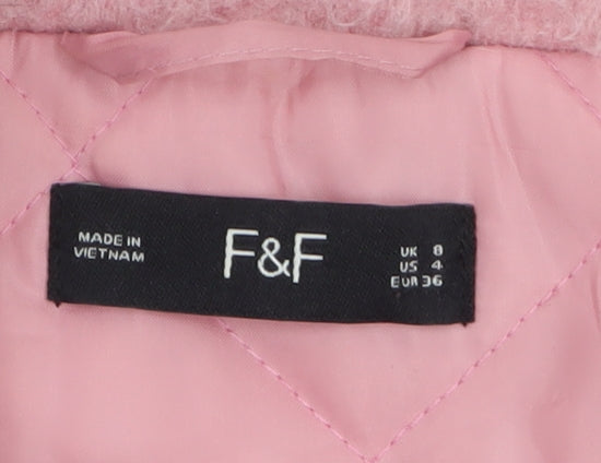 F&F Womens Pink Long Button Front Relaxed Overcoat Size 8