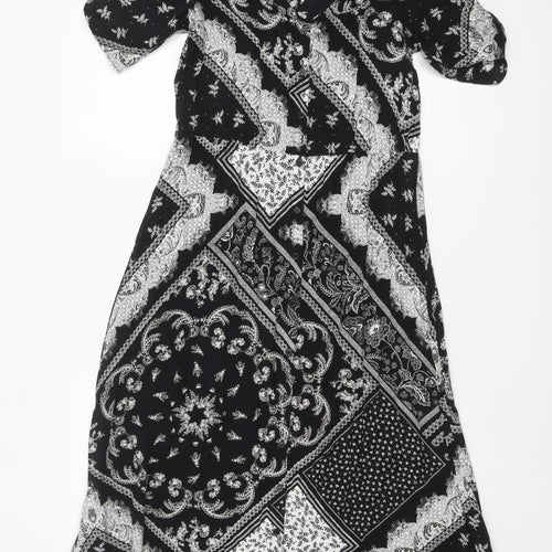 H&M Women’s Black Midi A-Line Dress Size 8 Bohemian Paisley Viscose