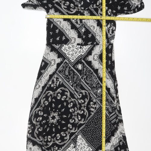 H&M Women’s Black Midi A-Line Dress Size 8 Bohemian Paisley Viscose