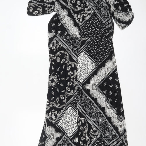 H&M Women’s Black Midi A-Line Dress Size 8 Bohemian Paisley Viscose