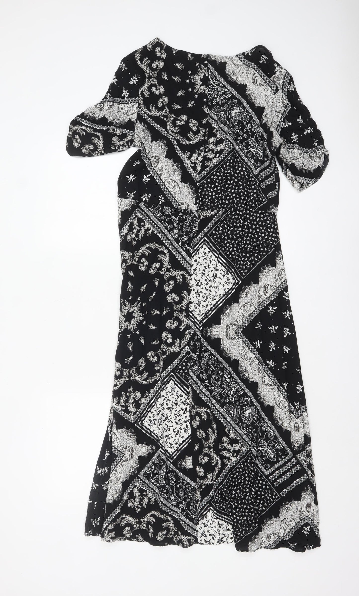 H&M Women’s Black Midi A-Line Dress Size 8 Bohemian Paisley Viscose