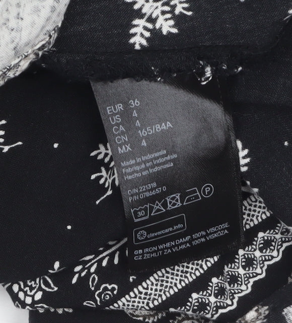 H&M Women’s Black Midi A-Line Dress Size 8 Bohemian Paisley Viscose