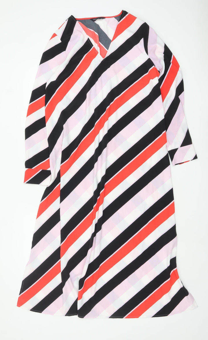 Marks and Spencer Women’s Multicoloured Stripe A-Line Midi Dress Size 12