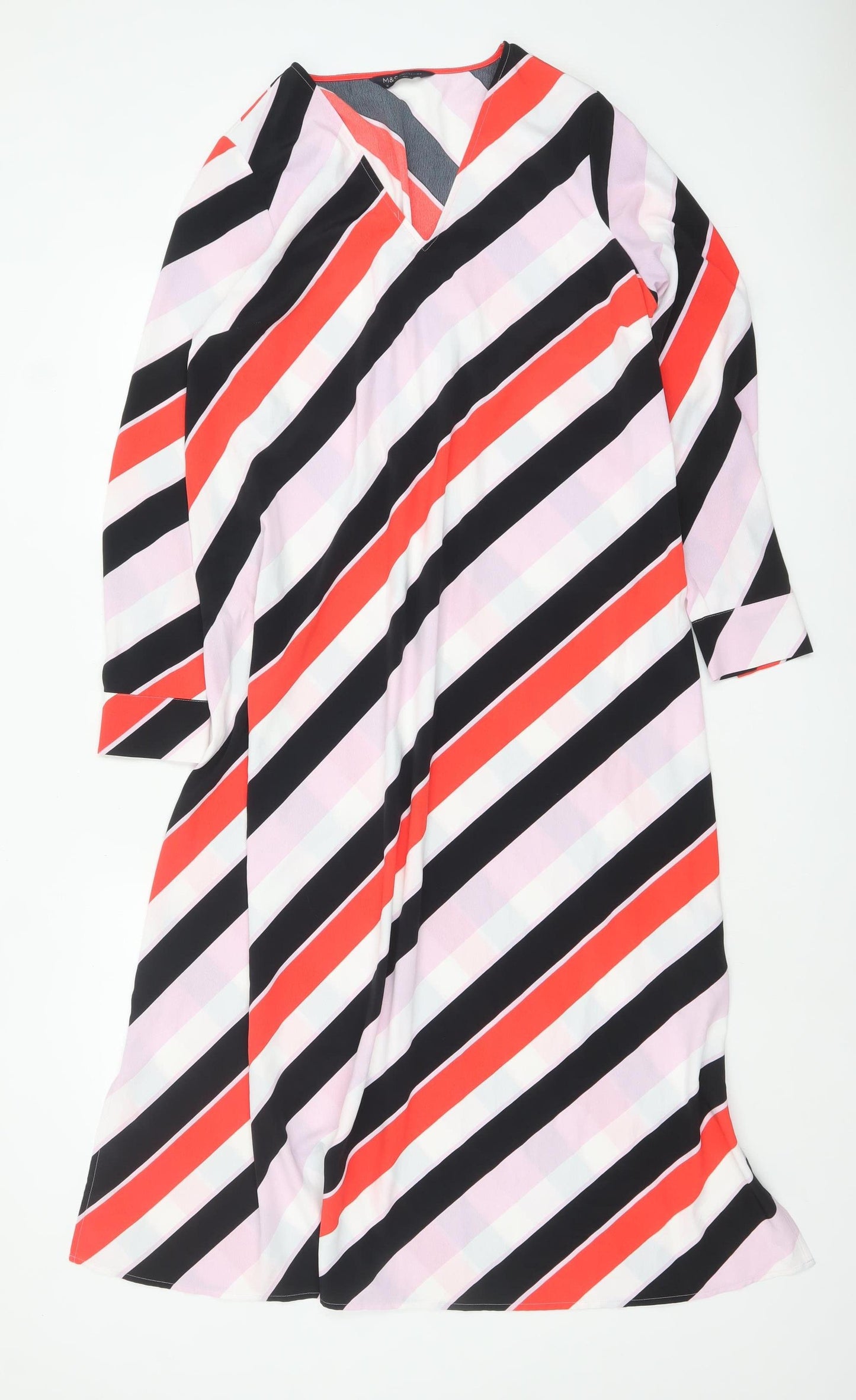 Marks and Spencer Women’s Multicoloured Stripe A-Line Midi Dress Size 12