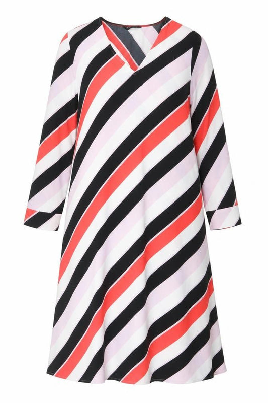 Front view of Marks & Spencer Women’s Multicoloured Stripe A-Line Midi Dress, size UK 12