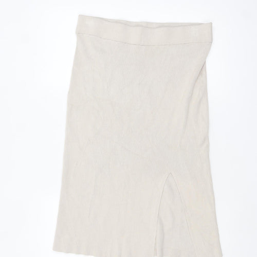 H&M Women Beige Knit Midi Pencil Skirt L Viscose Blend
