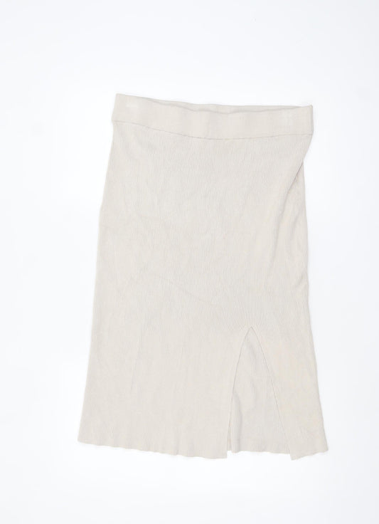 H&M Women Beige Knit Midi Pencil Skirt L Viscose Blend