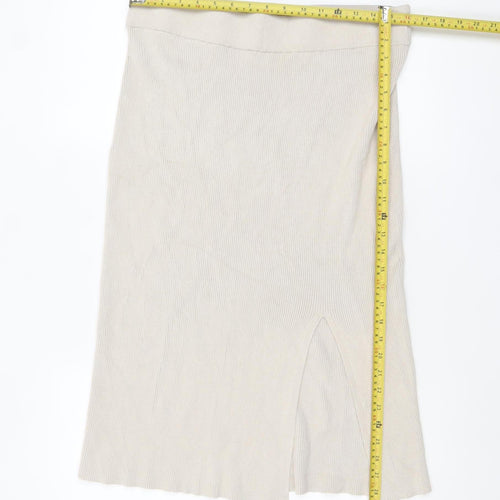 H&M Women Beige Knit Midi Pencil Skirt L Viscose Blend