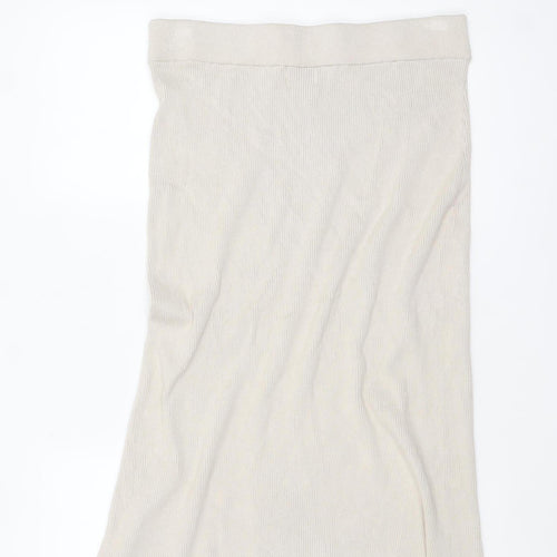 H&M Women Beige Knit Midi Pencil Skirt L Viscose Blend