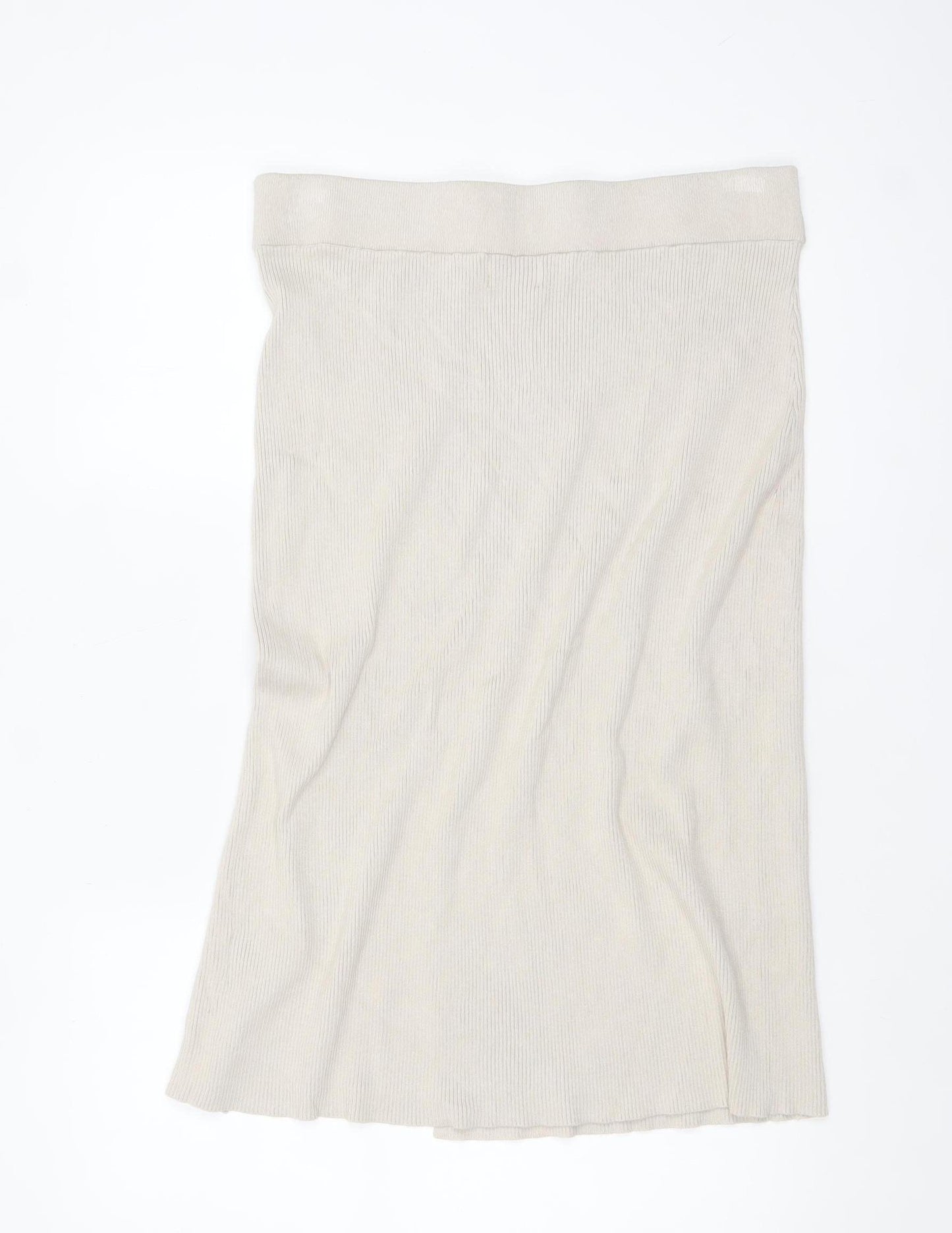 H&M Women Beige Knit Midi Pencil Skirt L Viscose Blend