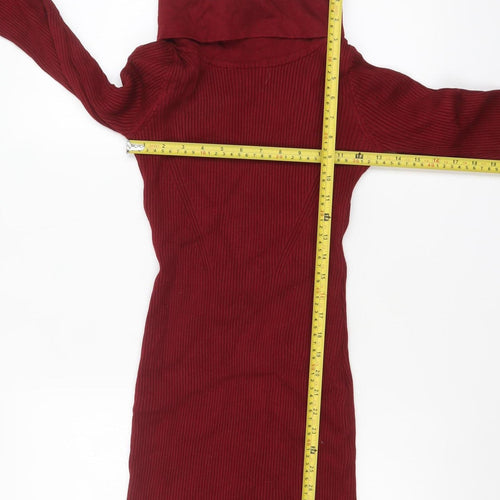 Abolria Women Red Knit Roll Neck Bodycon Dress Size M