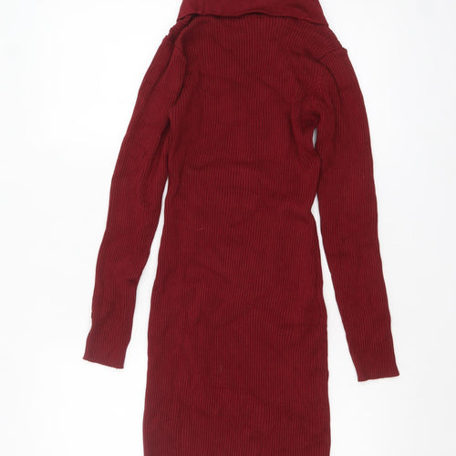 Abolria Women Red Knit Roll Neck Bodycon Dress Size M