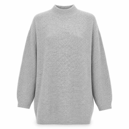 Front view of F&F Women’s Grey Mock Neck Long Sleeve Knit Jumper, size UK 12