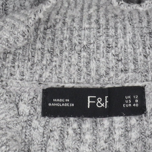 F&F Women’s Grey Mock Neck Long Sleeve Knit Jumper Size 12