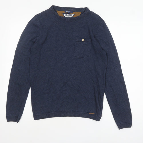 Threadbare Men's Blue Cotton Crew Neck Pullover Jumper Size S