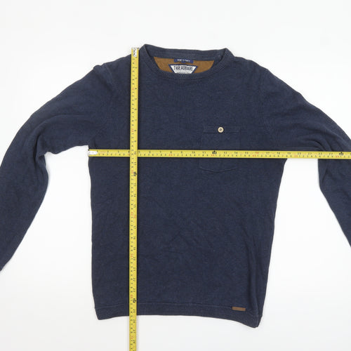 Threadbare Men's Blue Cotton Crew Neck Pullover Jumper Size S