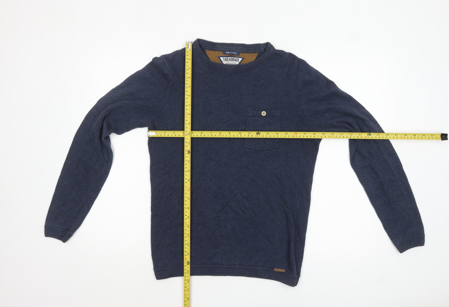 Threadbare Men's Blue Cotton Crew Neck Pullover Jumper Size S