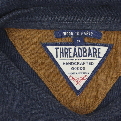 Threadbare Men's Blue Cotton Crew Neck Pullover Jumper Size S