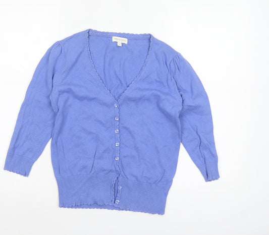 Monsoon Women's Blue Cotton Cardigan M V-Neck Long Sleeve Knitwear