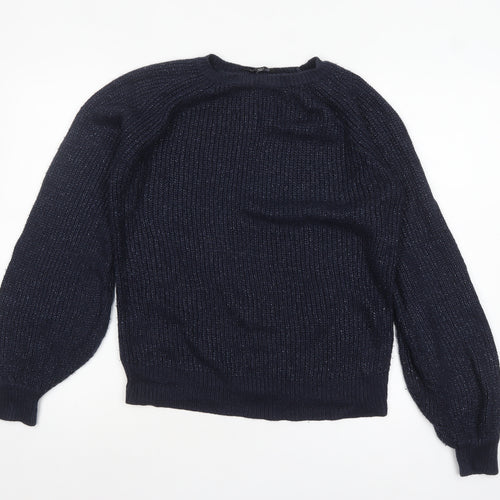 Dorothy Perkins Women's Blue Metallic Knit Crew Neck Pullover Jumper Size 12