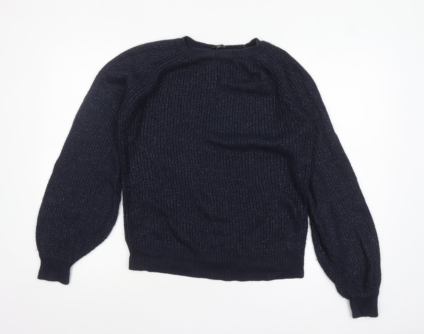 Dorothy Perkins Women's Blue Metallic Knit Crew Neck Pullover Jumper Size 12