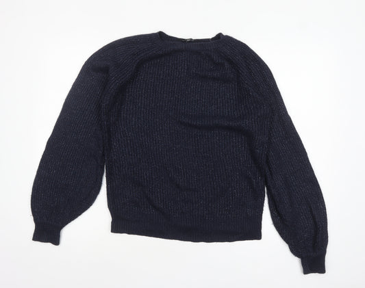 Dorothy Perkins Women's Blue Metallic Knit Crew Neck Pullover Jumper Size 12