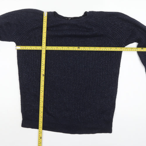 Dorothy Perkins Women's Blue Metallic Knit Crew Neck Pullover Jumper Size 12