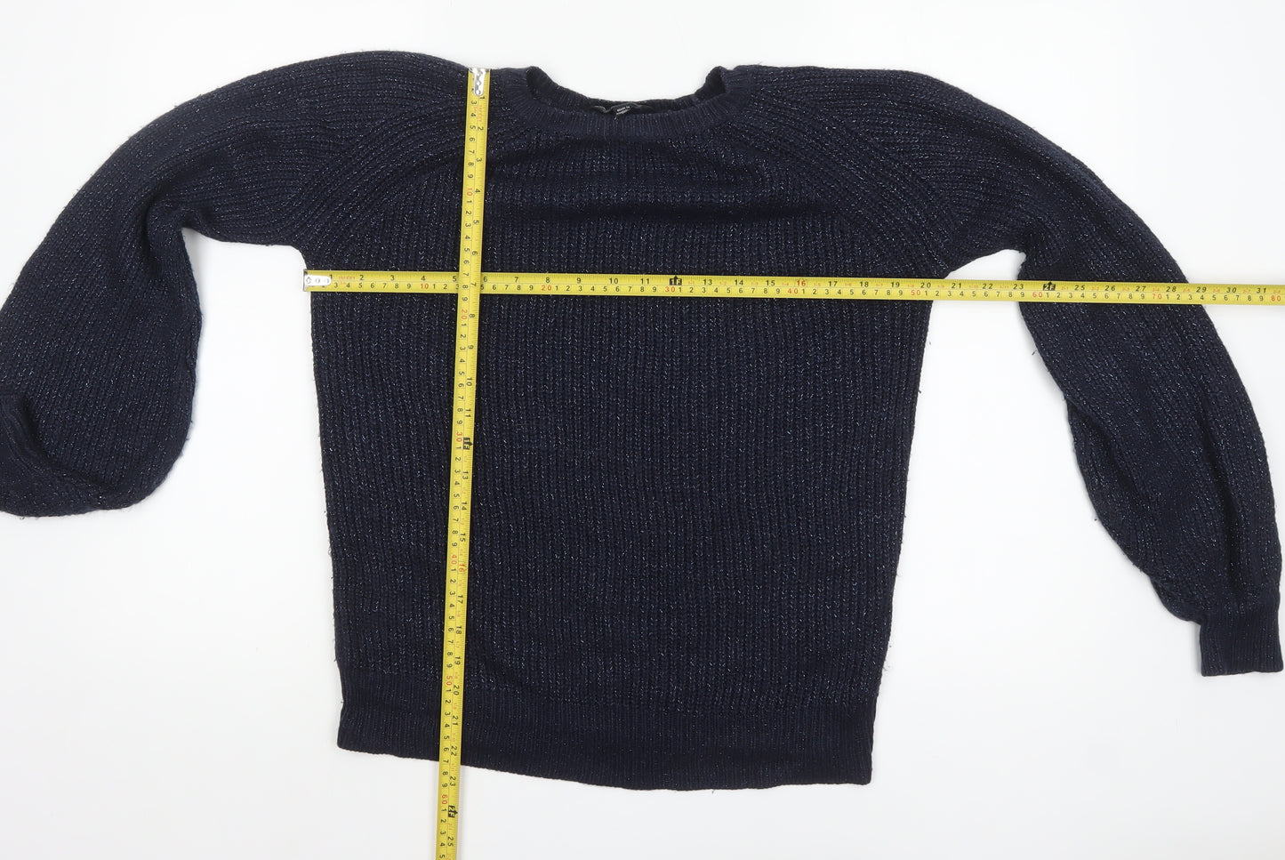 Dorothy Perkins Women's Blue Metallic Knit Crew Neck Pullover Jumper Size 12