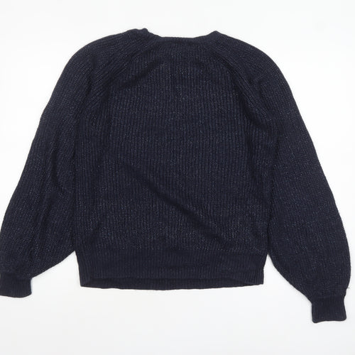Dorothy Perkins Women's Blue Metallic Knit Crew Neck Pullover Jumper Size 12