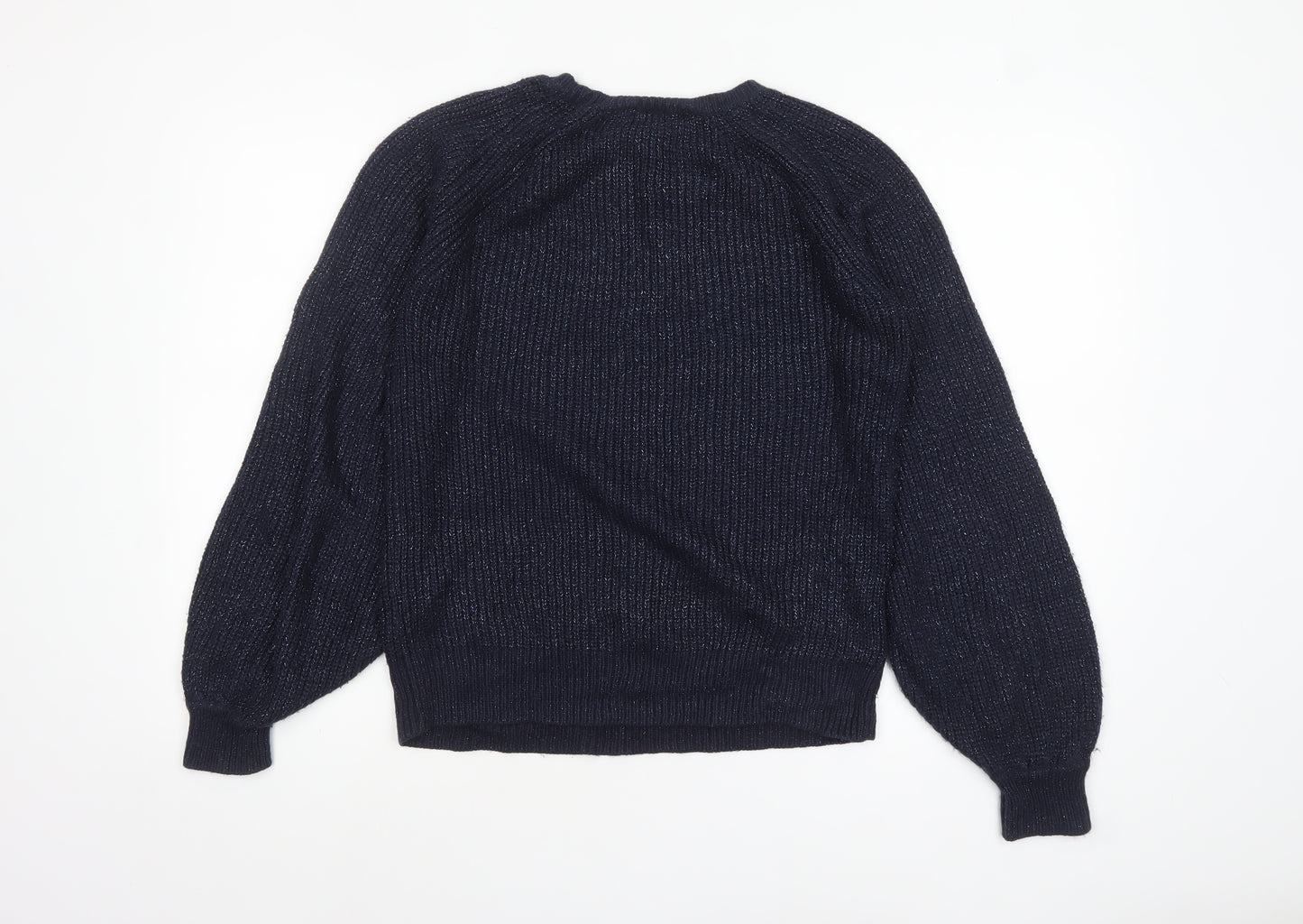 Dorothy Perkins Women's Blue Metallic Knit Crew Neck Pullover Jumper Size 12