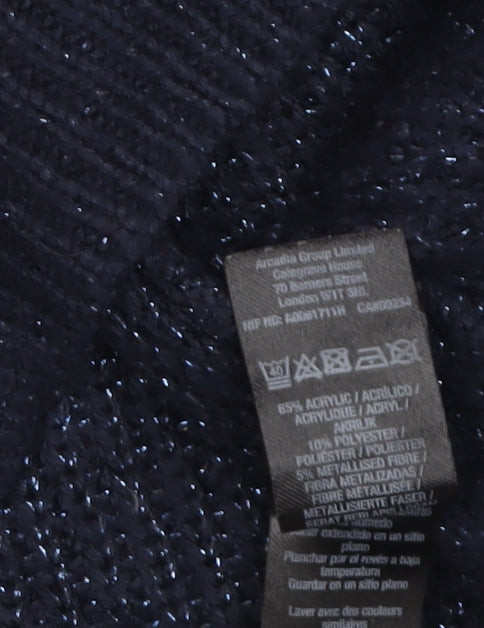 Dorothy Perkins Women's Blue Metallic Knit Crew Neck Pullover Jumper Size 12