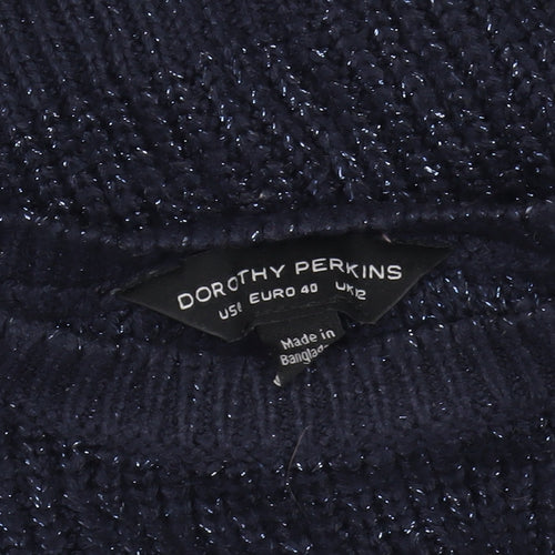 Dorothy Perkins Women's Blue Metallic Knit Crew Neck Pullover Jumper Size 12