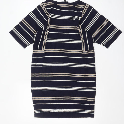 Warehouse Women Blue Striped Knit Shift Dress UK 10