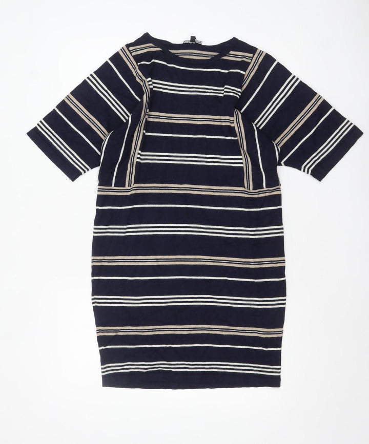 Warehouse Women Blue Striped Knit Shift Dress UK 10