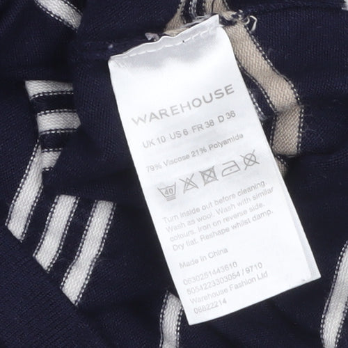 Warehouse Women Blue Striped Knit Shift Dress UK 10