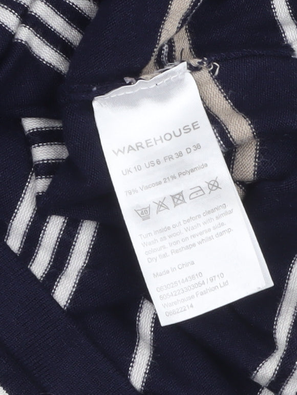 Warehouse Women Blue Striped Knit Shift Dress UK 10